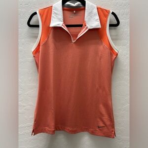 Nike Women's Coral and White Collared Sleeveless Golf Polo